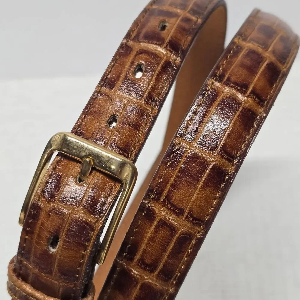 Bill Blass Brown Genuine Crocodile Embossed Leather Belt Size 40 Boho Chic